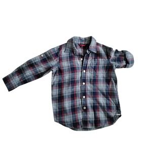 Gap Kids Boys XS 4-5 Plaid Flannel Button Down Shirt Blue Red Long Sleeve Cotton